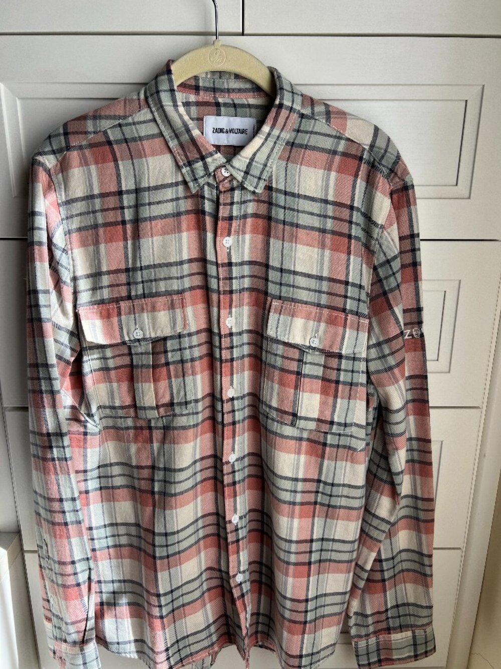 🎸 Zadig & Voltaire Embroidered Plaid Flannel Button Down - Size